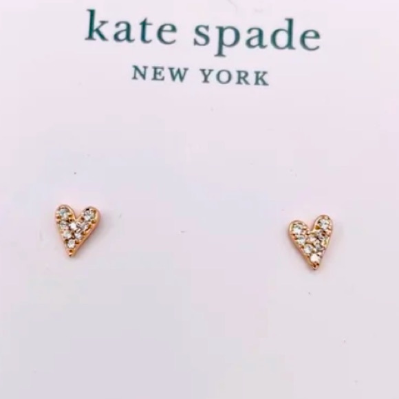 New Kate Spade Rose Gold-Tone Pavé Heart Mini Stud Earrings - Picture 6 of 7